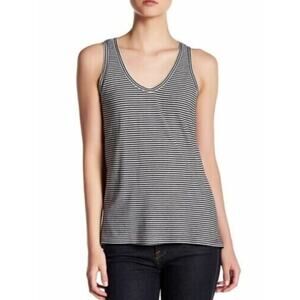 Susina Women's Black & White Striped Shirred Back Tank X-Small MSRP $58‎